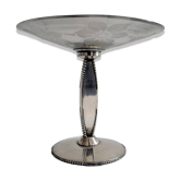 Coupe sur pied ancienne en verre gravé à l’acide et métal argenté