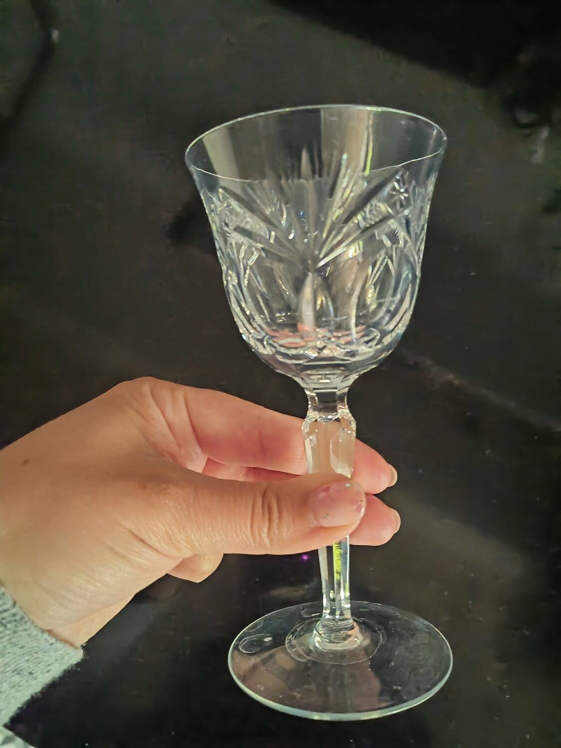 Cut white wine glasses