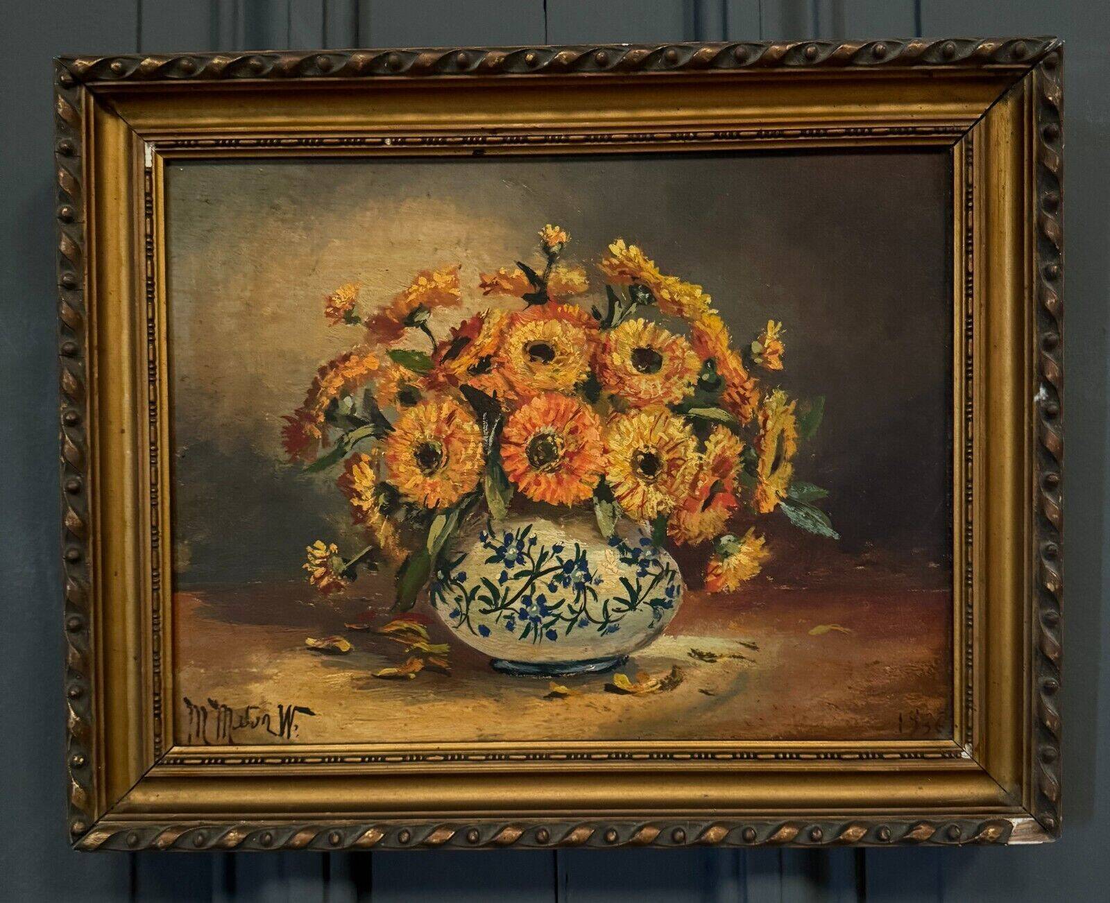 Oil on canvas still life bouquet of flowers 20th century M. Meton