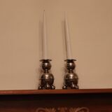 Pair of Mid-Century Swedish Nickle Candle Holders ALB Lindstrom Eskiltuna