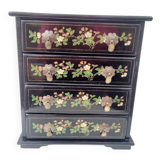Lacquered jewelry box in chest shape with 4 drawers made in Shanghai