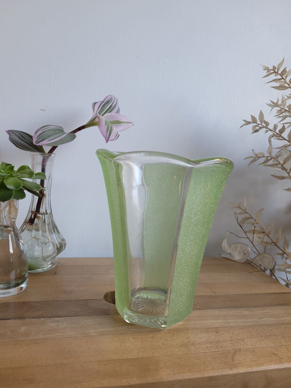Green granite glass vase