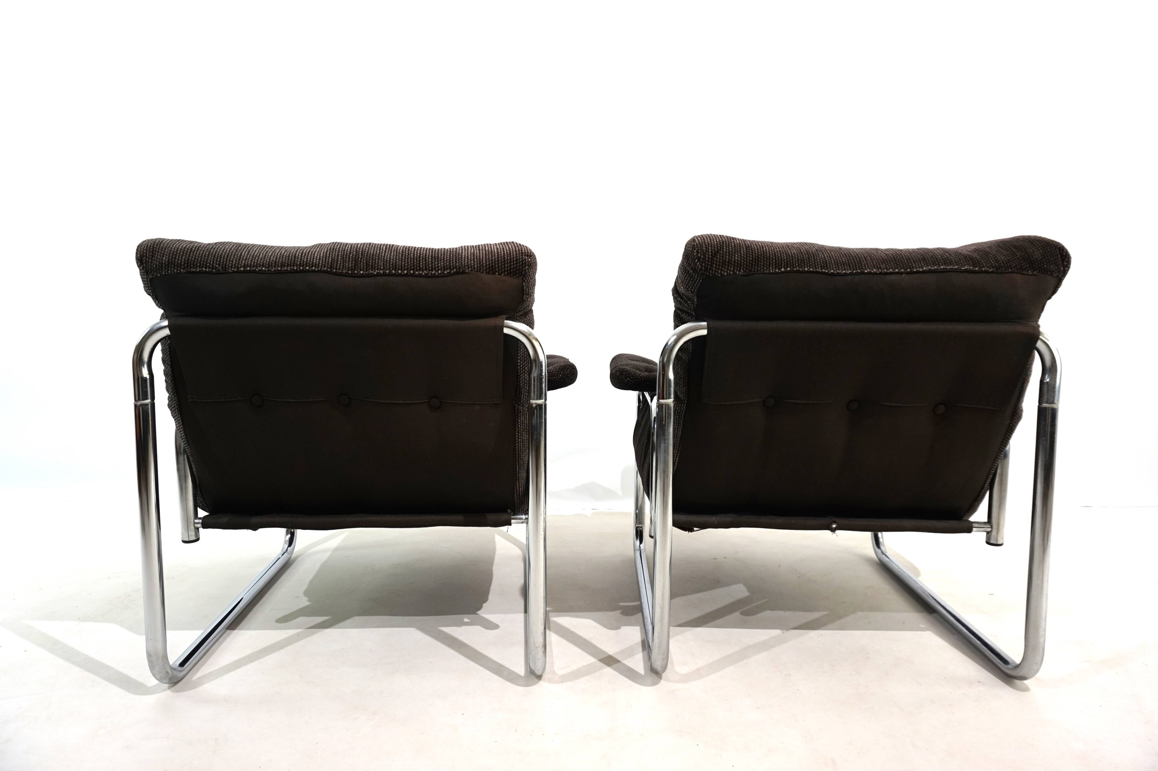 Lot de 2 fauteuils lounge cantilever chromés Herlag par Johan Bertil Häggström
