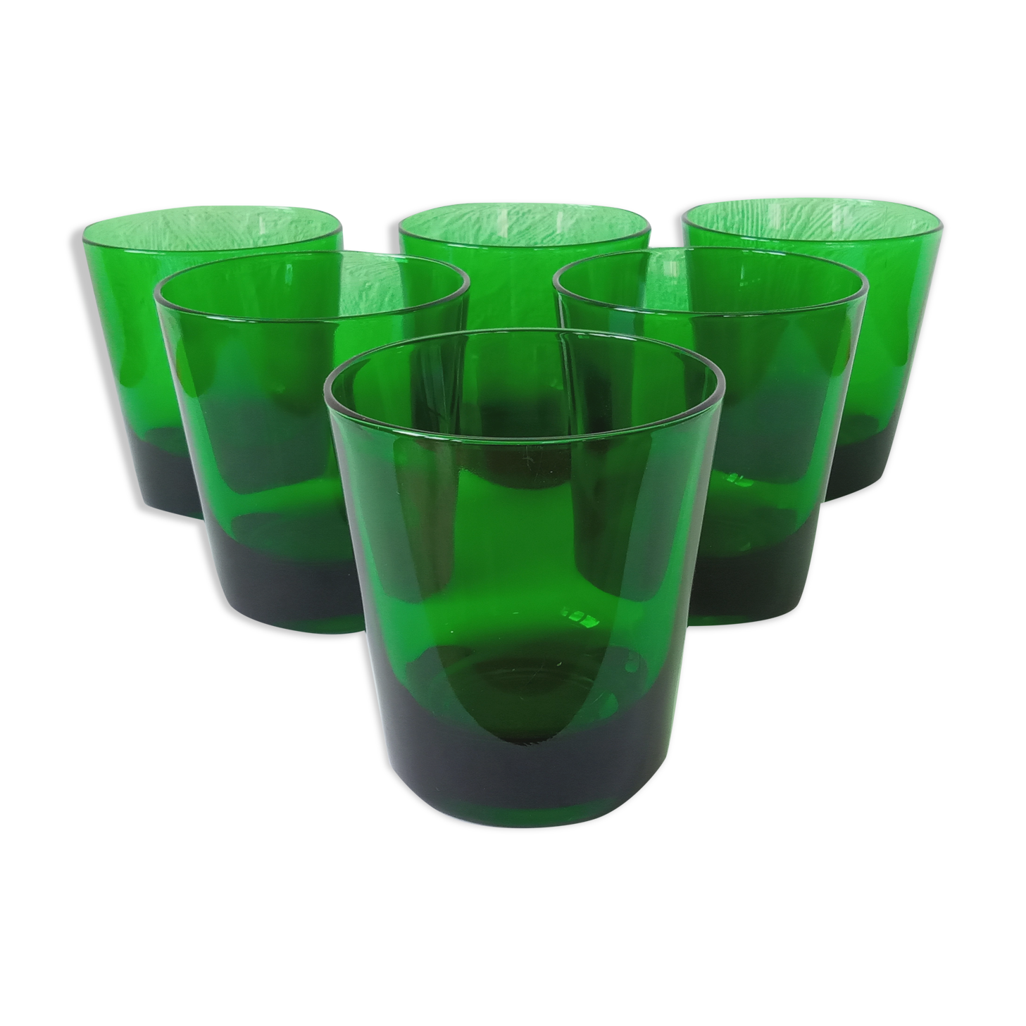 Lot de six verres verts vintage