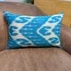 Hand Crafted Silk Ikat Lumbar Cushion Cover, Sky Blue Wave Pillow Case