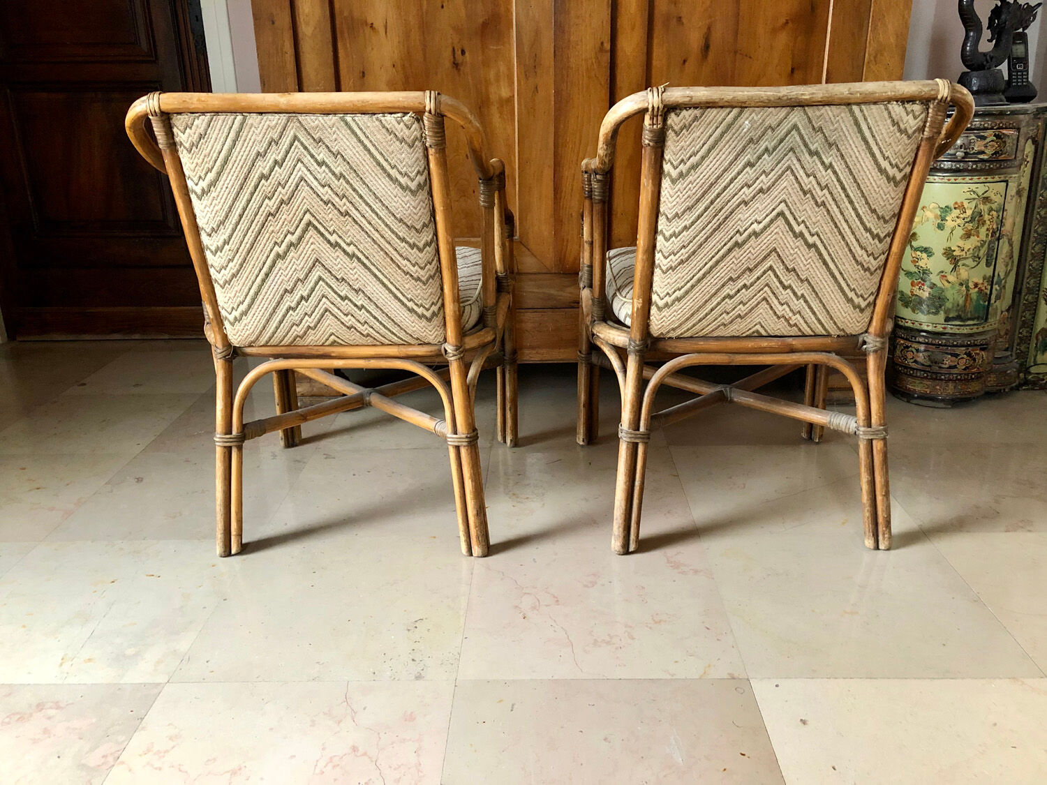 Pair of french bamboo armchairs 1970s