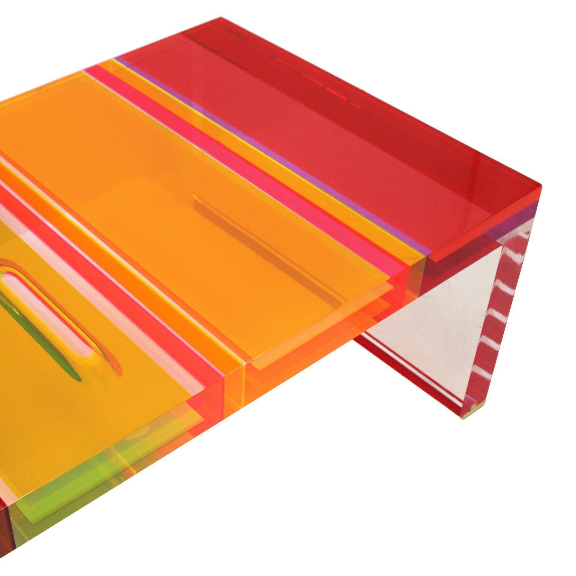Studio Superego Modern Multicolor Plexiglass and Brass Feet Italian Coffee Table