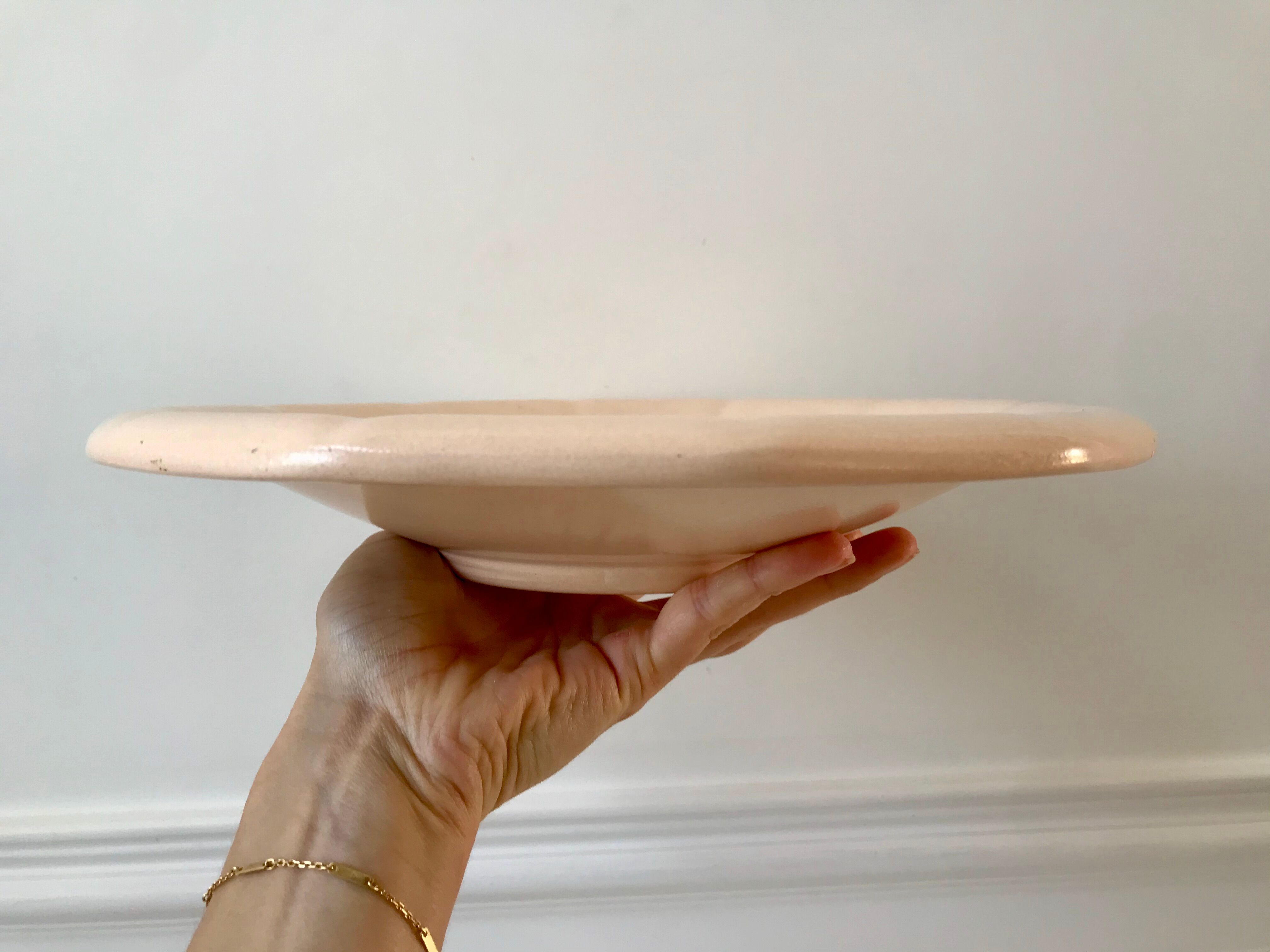 hollow dish Digoin Sarreguemines beige with pink and blue flowers 40s