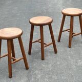 Set of 3 vintage pine stools from the 60s