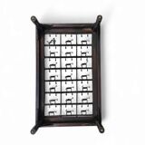 French brutalist coffee table, forged wrought iron, shepherd with dog and his herd, 1970s, transparent glass top