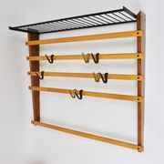 Rare coat rack by Carl Auböck with hat rack, cabinet, brass, walnut and beech, 1950s.