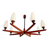 Large Scandinavian teak chandelier, Uno & Östen Kristiansson, 1960