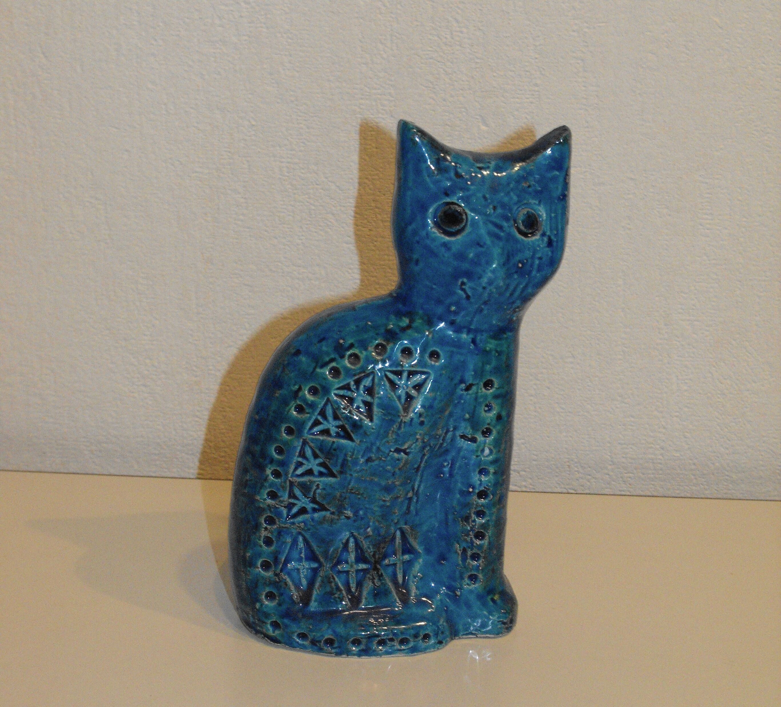 Cat by Aldo Londi for Bitossi in blue ceramic