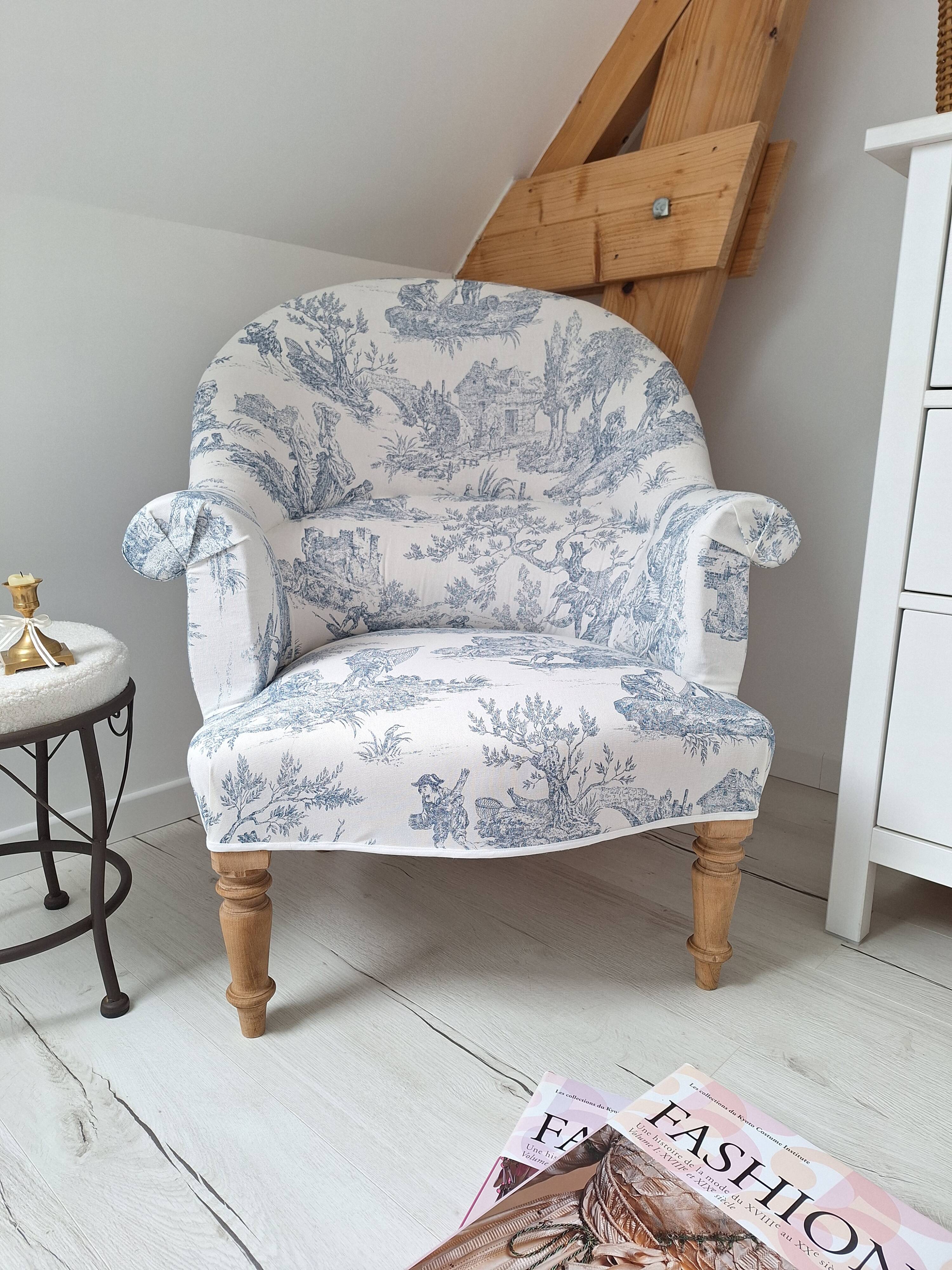 Blue toile de jouy toad armchair