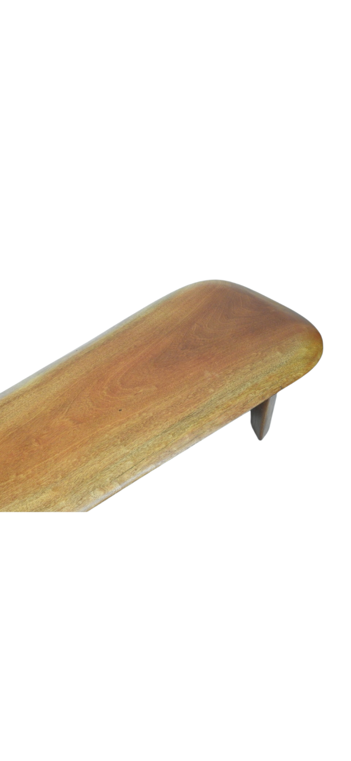 Large boomerang coffee table in natural wood, 206 cm