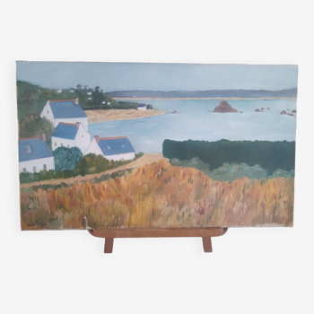 Oil on canvas seaside landscape Brittany