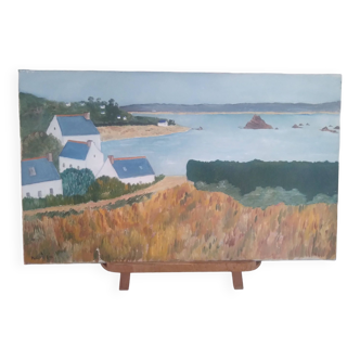 Oil on canvas seaside landscape Brittany