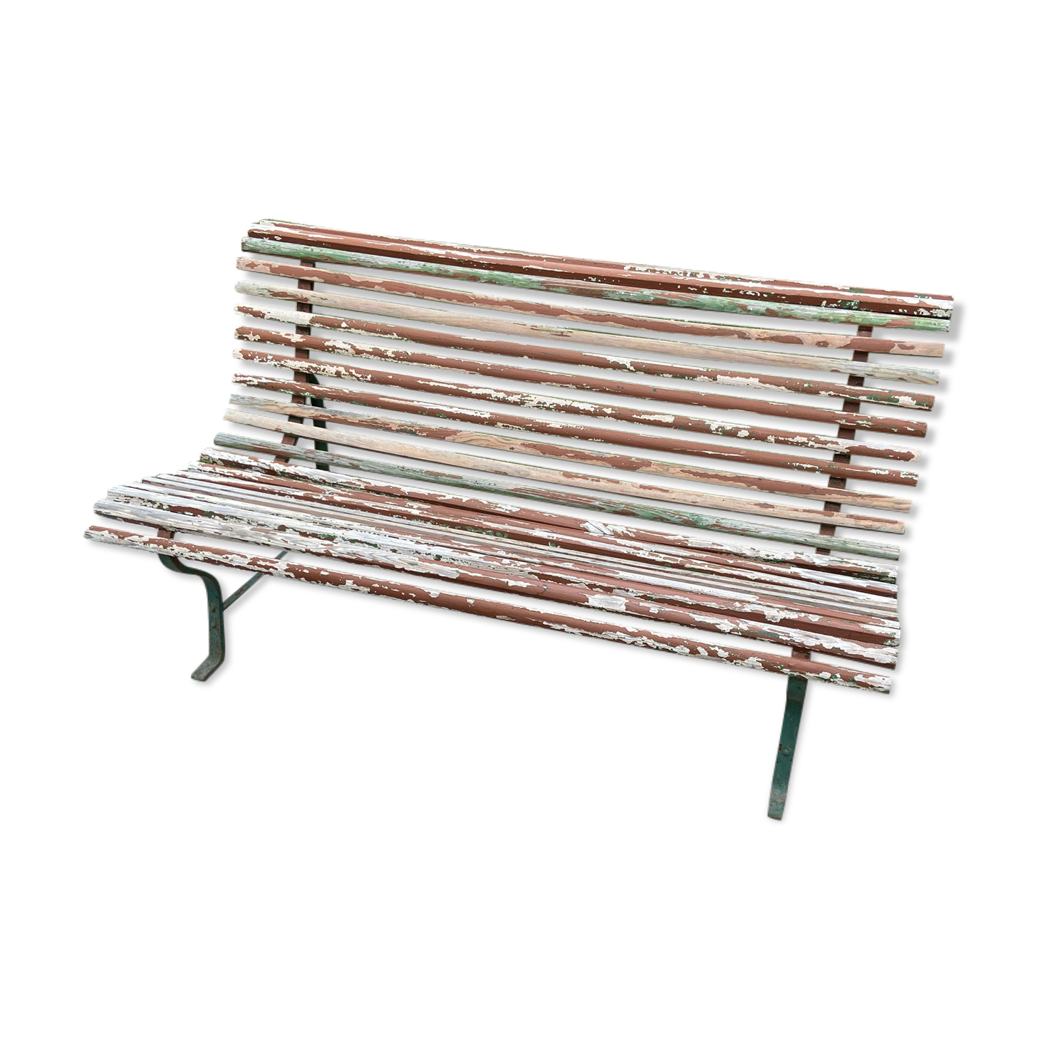 Banc de jardin parisien ancien en fer forgé et bois