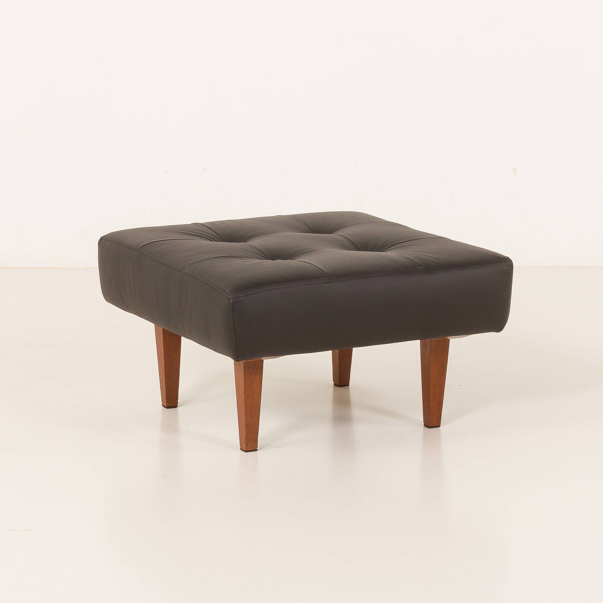 Mid century large ottoman in black leather, 1970s