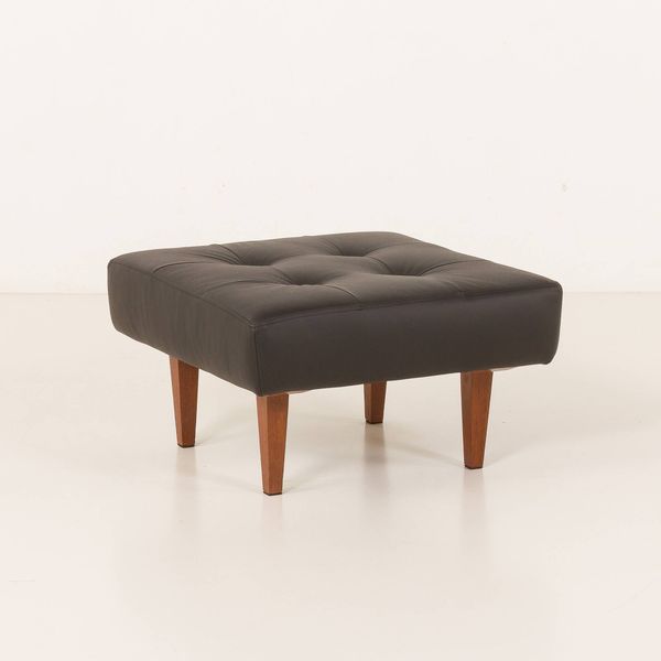 Pouf en cuir noir, années 1970