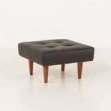 Mid century large ottoman in black leather, 1970s