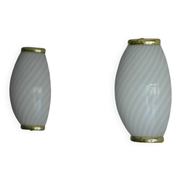 Appliques Murano des années 80 - Design italien - Verre tourbillonné et laiton