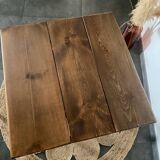 Bistro table with iron legs and raw wood top