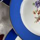 6 blue antique earthenware plates with flowers and gilding from Saint Amand Hamage.