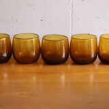 5 amber blown bubble glasses