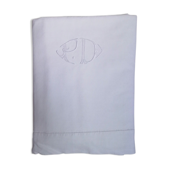 Drap brodé chiffres monogramme initiales P et D