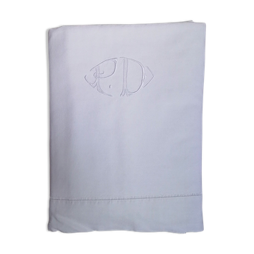 Drap brodé chiffres monogramme initiales P et D