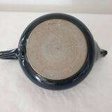 Blue glazed stoneware ceramic teapot Signed Pictogram Signature to identify