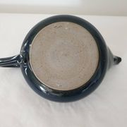 Blue glazed stoneware ceramic teapot Signed Pictogram Signature to identify
