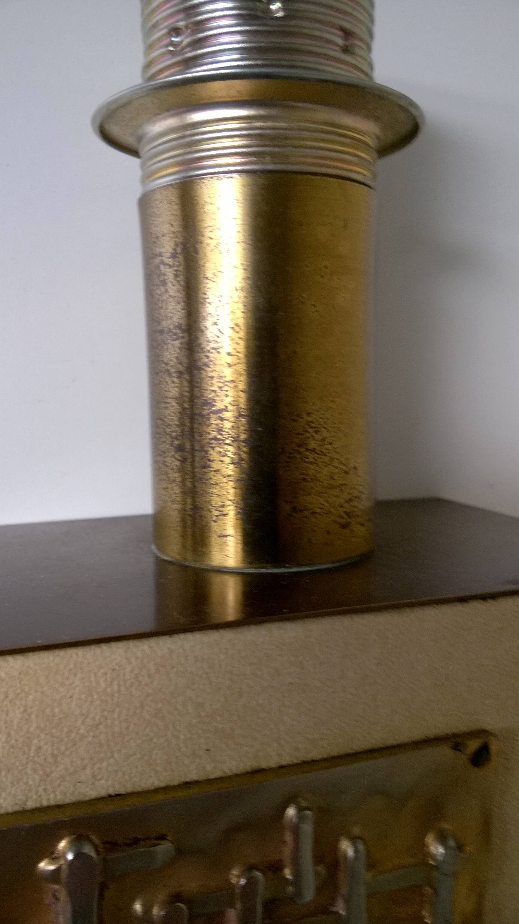 Vintage wooden lamp base covered with skai + brass - Germany c.1970