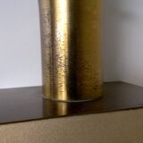 Pied de lampe vintage en bois recouvert de skaï + laiton -Allemagne c.1970