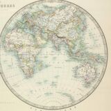 Antique map of the world in hemispheres  1869, w.a.k johnston general atlas