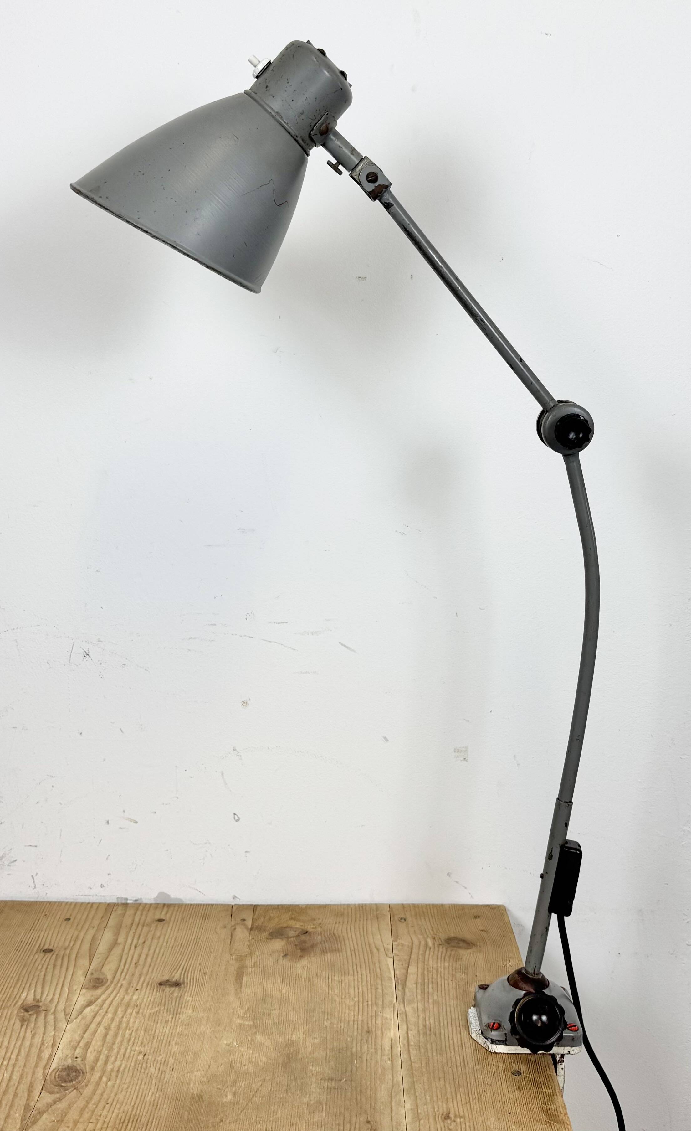 Large Grey Industrial Workshop Table Lamp, 1960s
