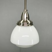 Pair of 1930s Czech Art Deco Opaline Glass and Chrome Pendant Lights