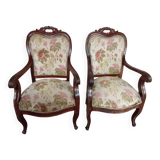 Antique Louis Philippe mahogany armchairs, set of 2