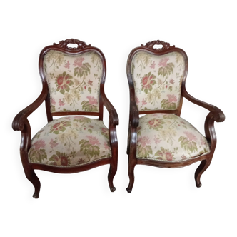 Antique Louis Philippe mahogany armchairs, set of 2