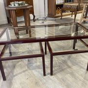 Burgundy lacquered metal, brass and beveled glass nesting tables, France 1950s