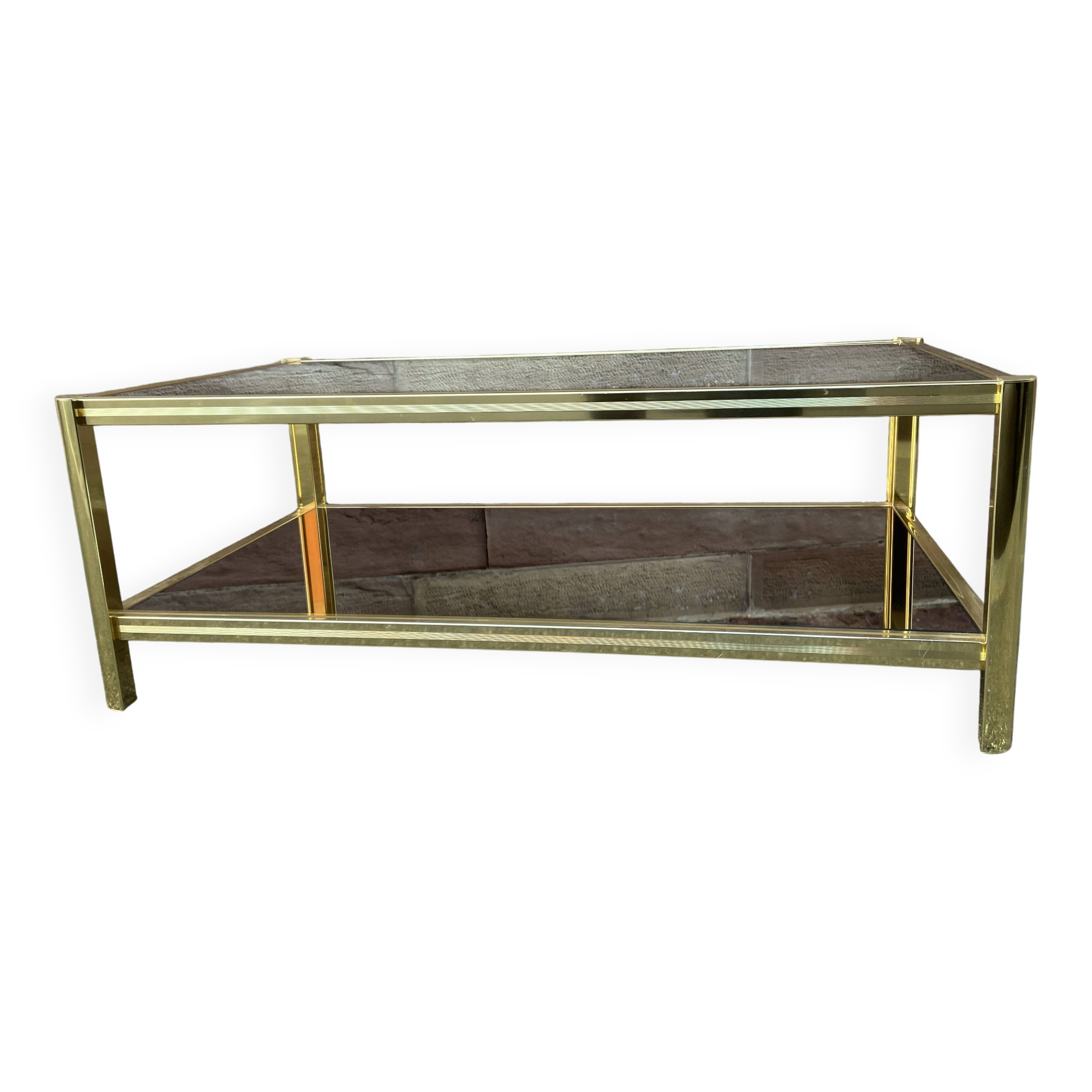 Mid-Century Hollywood Regency Brass Coffee Table, 1980 Maison Jansen Dlg