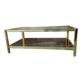 Table basse style Hollywood Regency en laiton et verre fumé, 1980