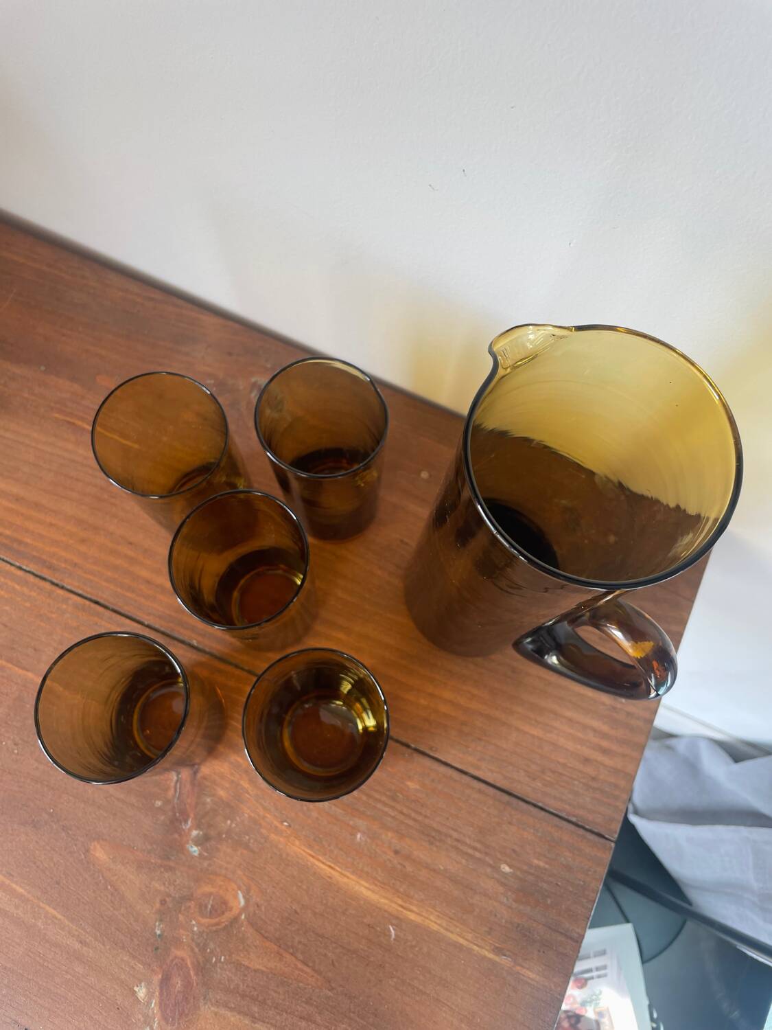 Amber blown glass orangeade service from the 1970s.