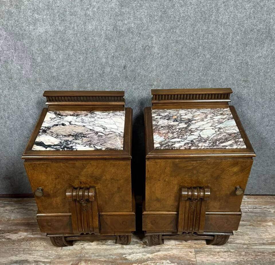 Pair of Art Deco period mahogany bedside tables circa 1930