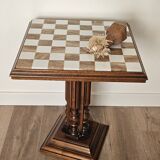 Table d'échecs en onyx sur pied en bois