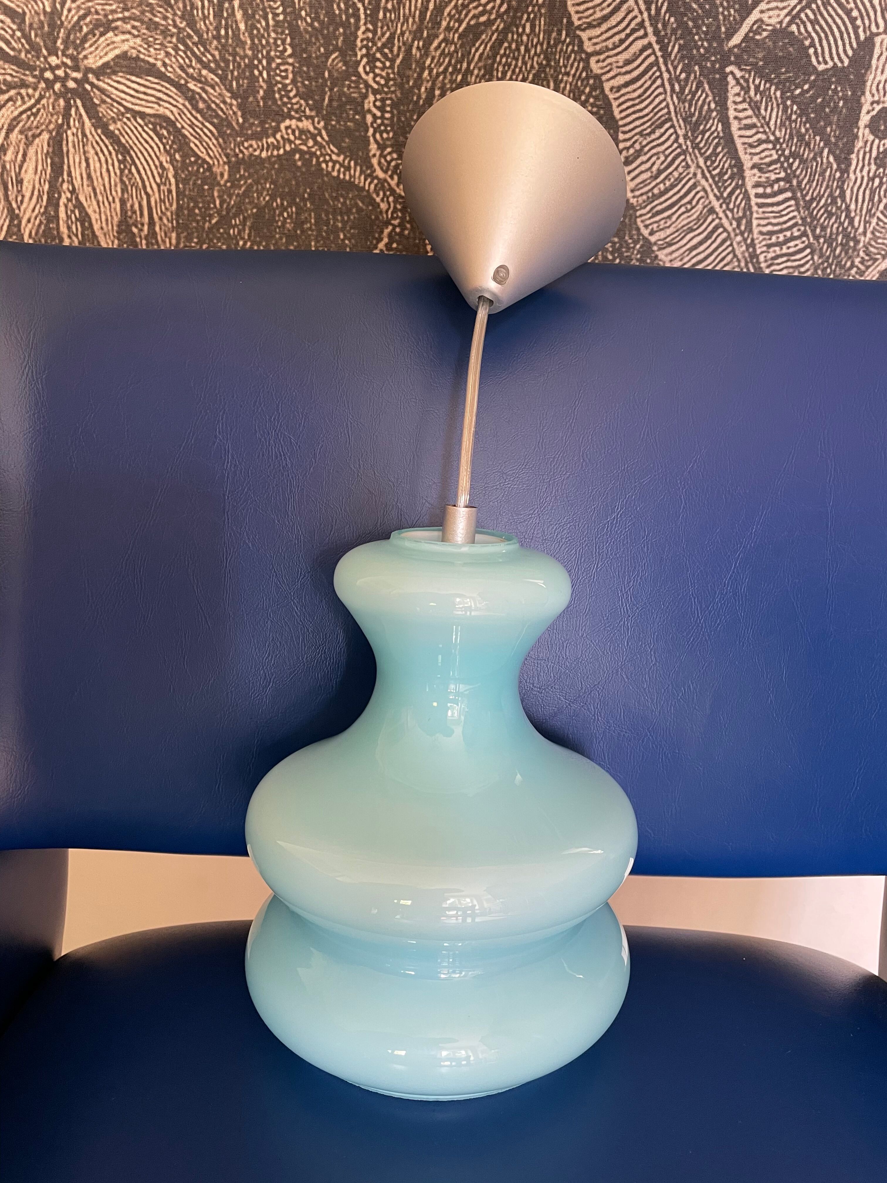 Vintage pendant lamp in blue opaline