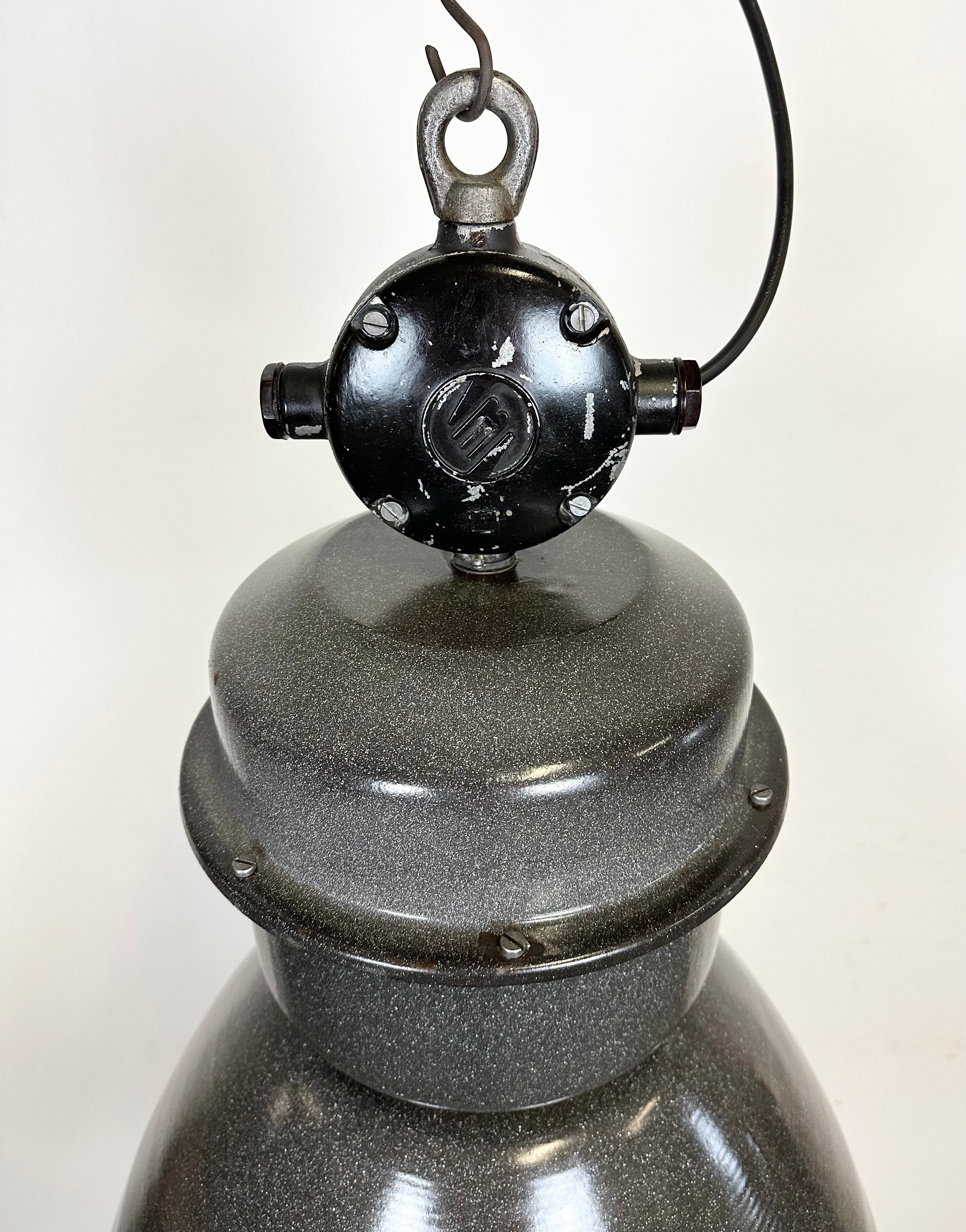 Dark grey enamel industrial factory lamp from elektrosvit, 1960s