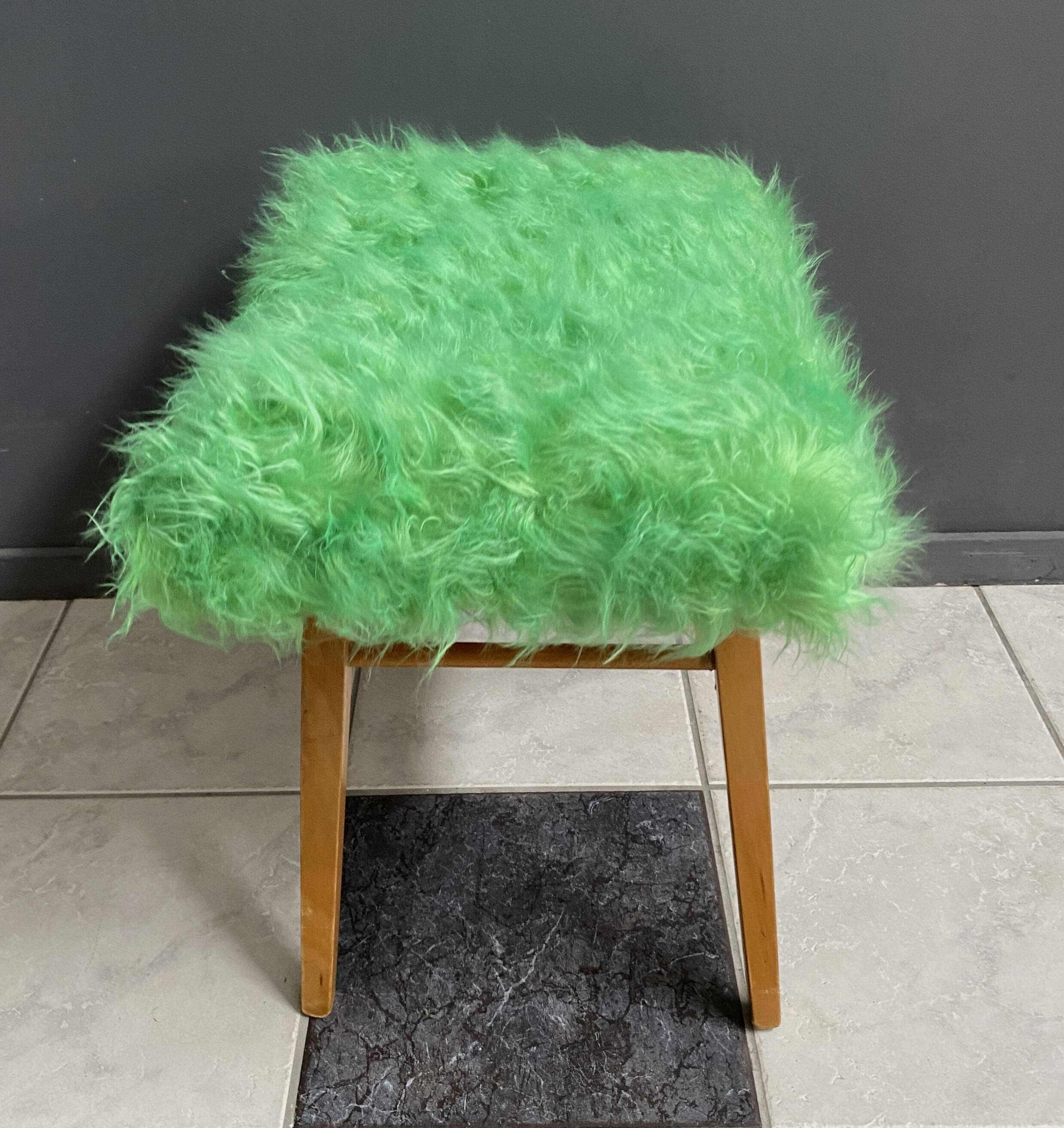 Green fluffy foot stool 1960s