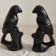 Pair of Mid-Century Gloss Black Ceramic Bird Figurines (Ravens/Crows)